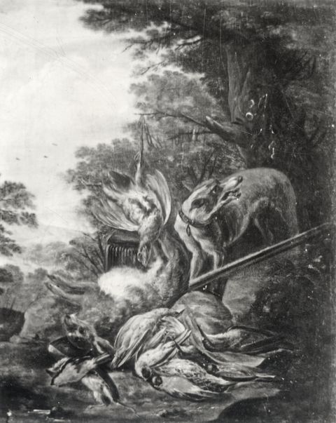 Accademia Carrara — Gryef Adriaen de - sec. XVIII - Natura morta con selvaggina e cane in un paesaggio — insieme